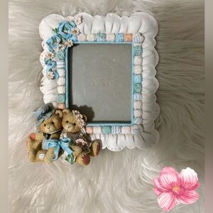 Charming Teddy Bear Photo Frame - White and Blue